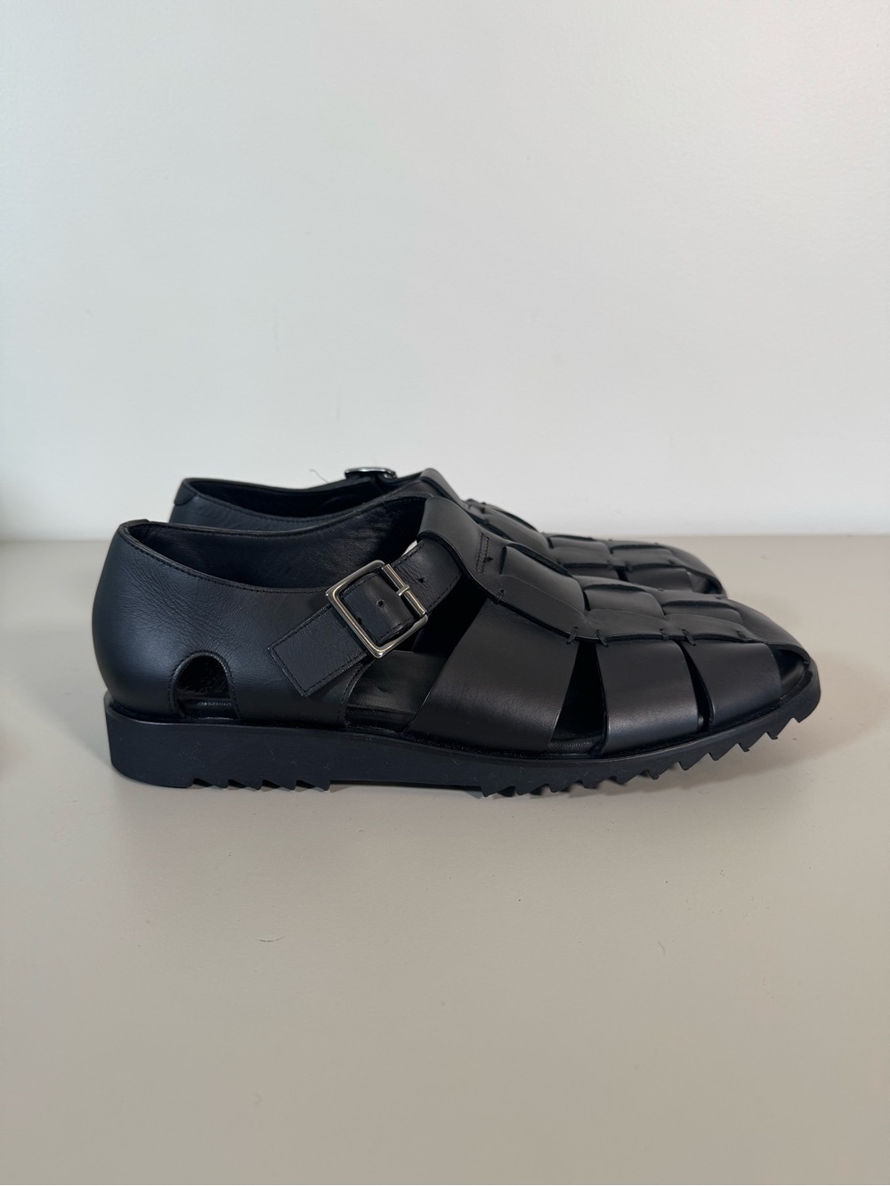 NEW Paraboot Pacific Black Leather Fisherman Sandals EU 43 (US 10)